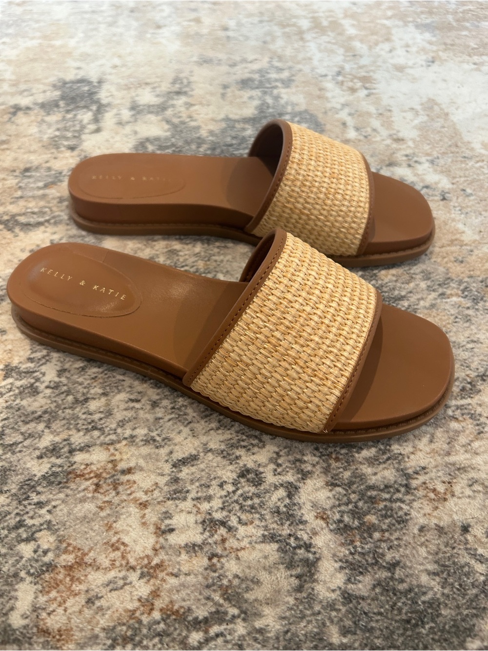Kelly & Katie Brown Slide Sandals with Woven Strap